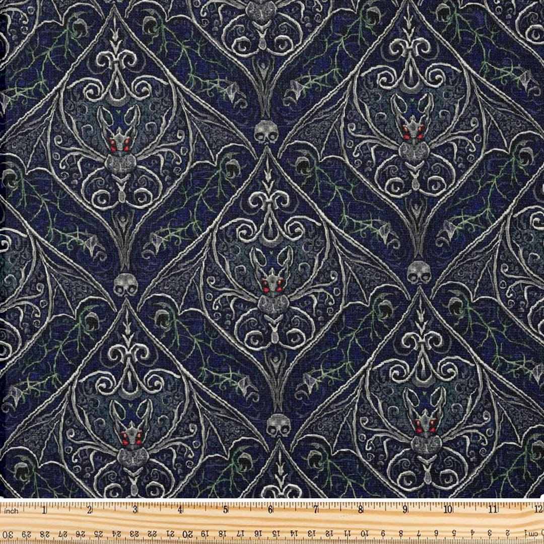 Fabric, Silver Bat Damask Pattern, Sold by the Yard, Polyester, 58 In ...