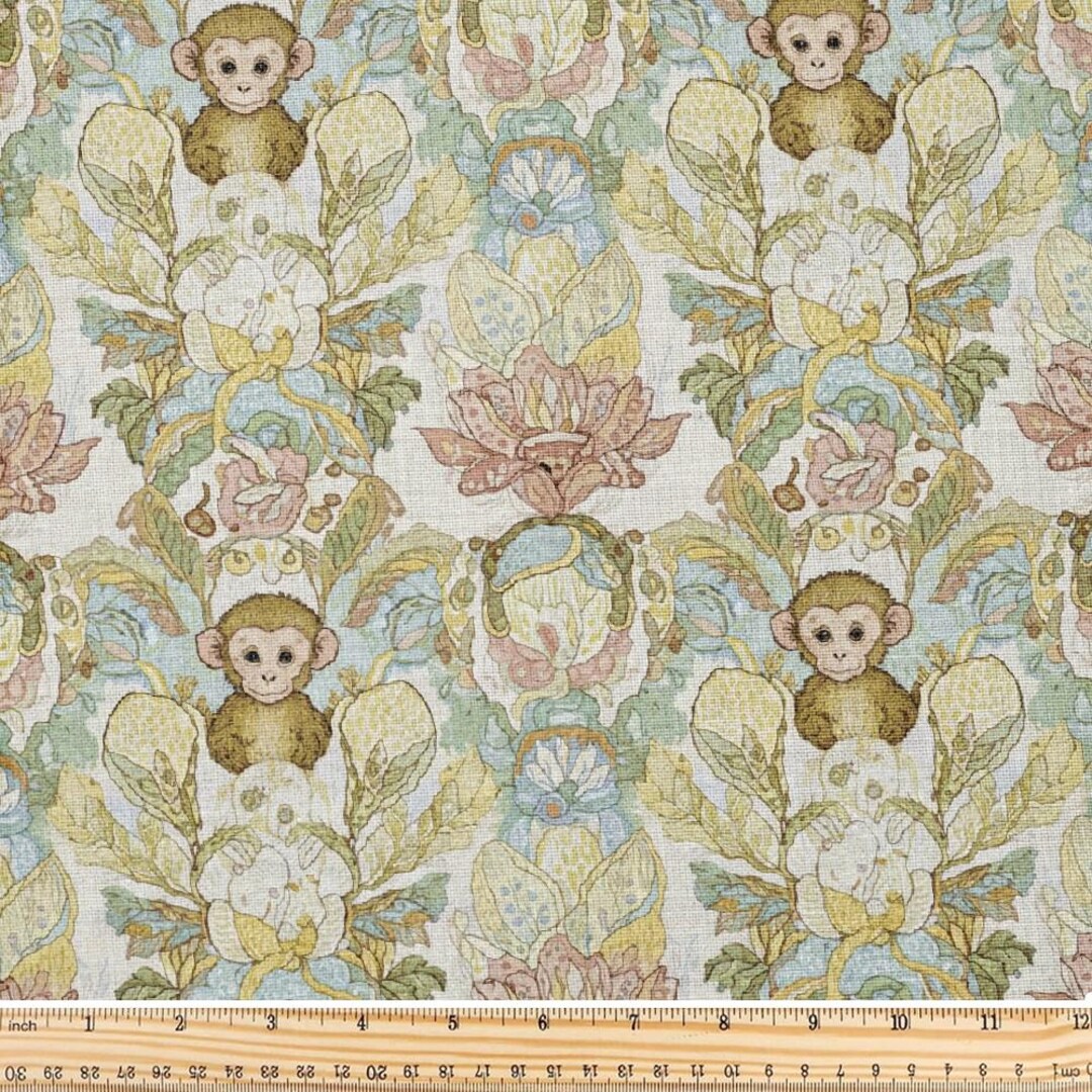 Monkey Pattern Material Fabric, Monkeys Floral Damask Pattern, Sold by the Yard, Polyester, 58 ...