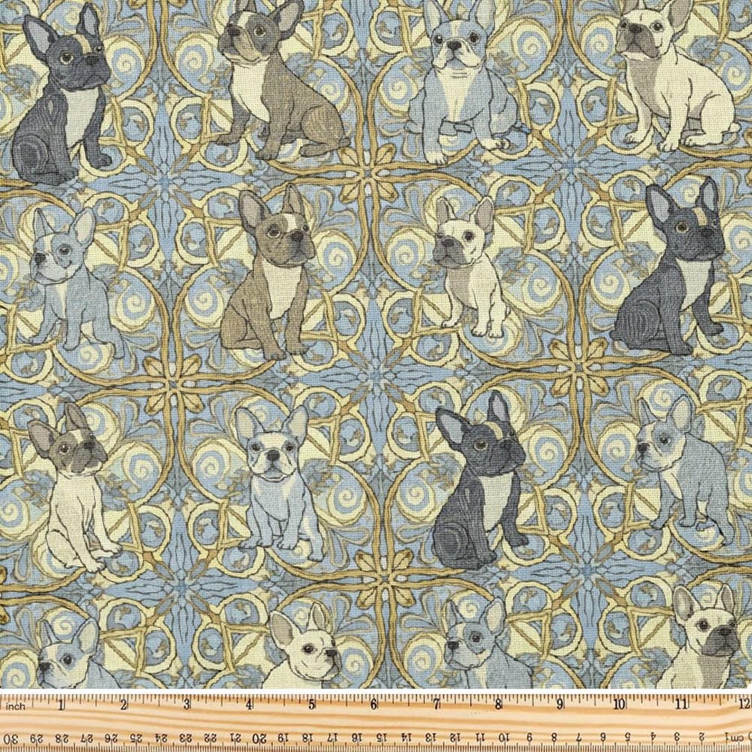 Fabric, Art Nouveau Frenchies Pattern, Sold by the Yard, Polyester, 58 ...