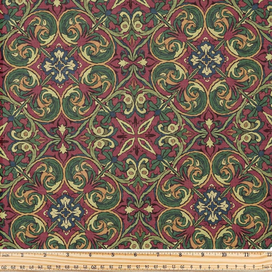 Fabric, Floral Arabesque Scrollwork Pattern, Sold by the Yard ...