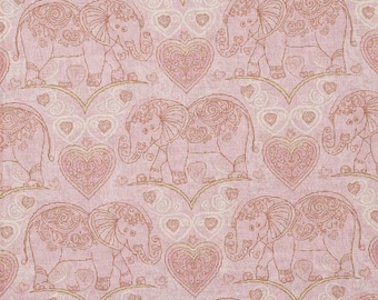 Fabric, Pink elephant hearts pattern, Sold by the Yard, Polyester, 58 in" wide, for Home Decor, Sewing, Crafting, D.I.Y projects.