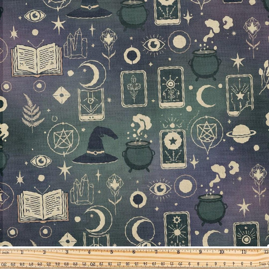 Tarot Pattern Box Fabric, Witch Tarot Icons Pattern, Sold by the Yard, Polyester, 58 In ...