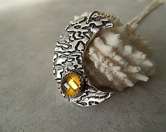 Fine Silver Crescent Moon Pendant, Gemstone Necklace