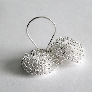 Sterling Silver Modern Earrings, Dandelion Earrings, Silver Wire Ball Earring, Silver Dangle Earrings, Dahlia Drop Earrings