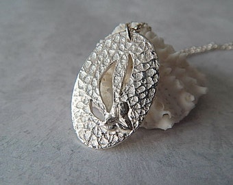 Sterling Silver Textured Pendant Necklace, Openwork Design