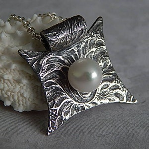 Handmade Sterling Silver Necklace, Art Clay Jewelry, Fine Silver Texture Necklace, PMC Jewelry, Metalsmith Jewelry