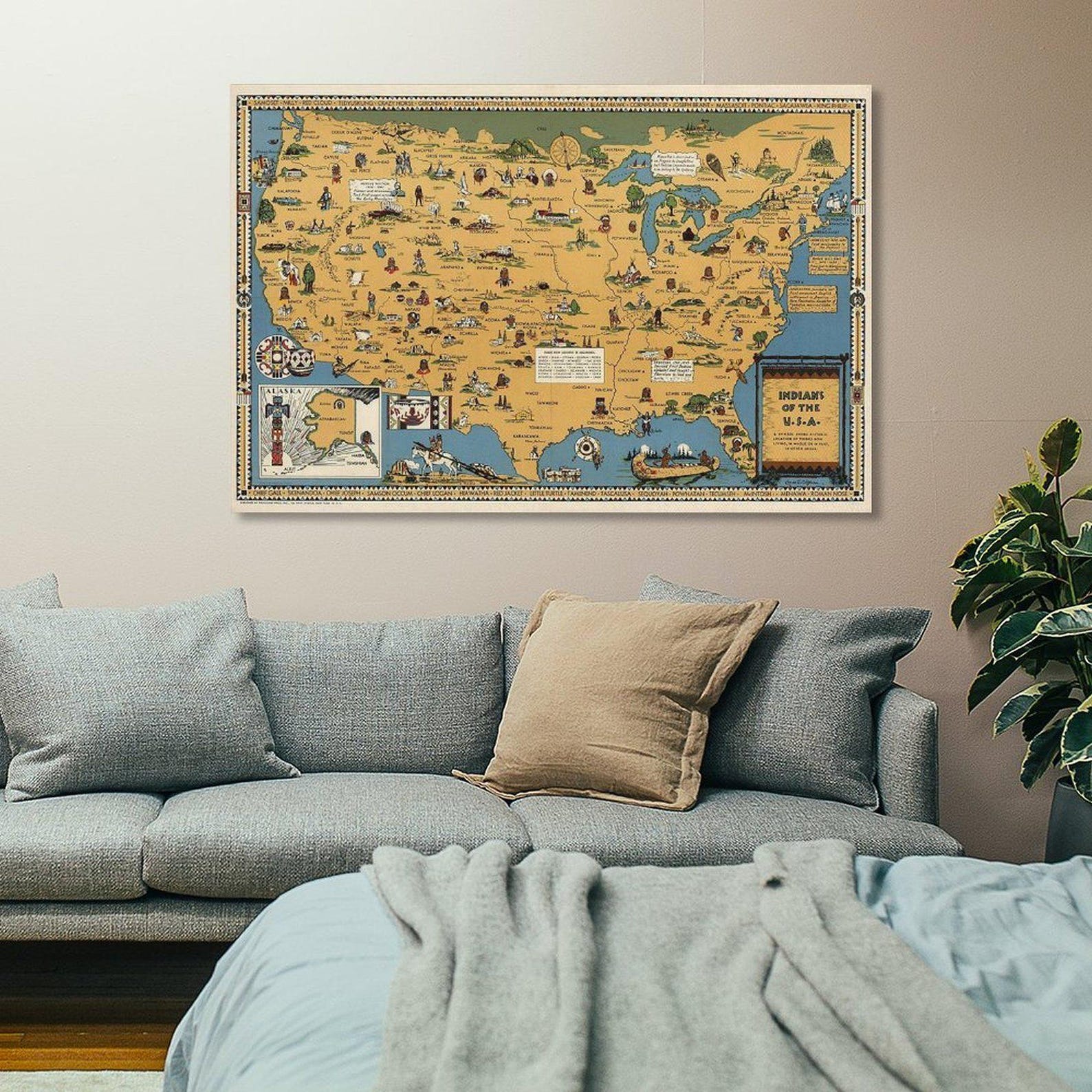 Native American Indian Tribes Map Wall Art Picture Painting Poster ...