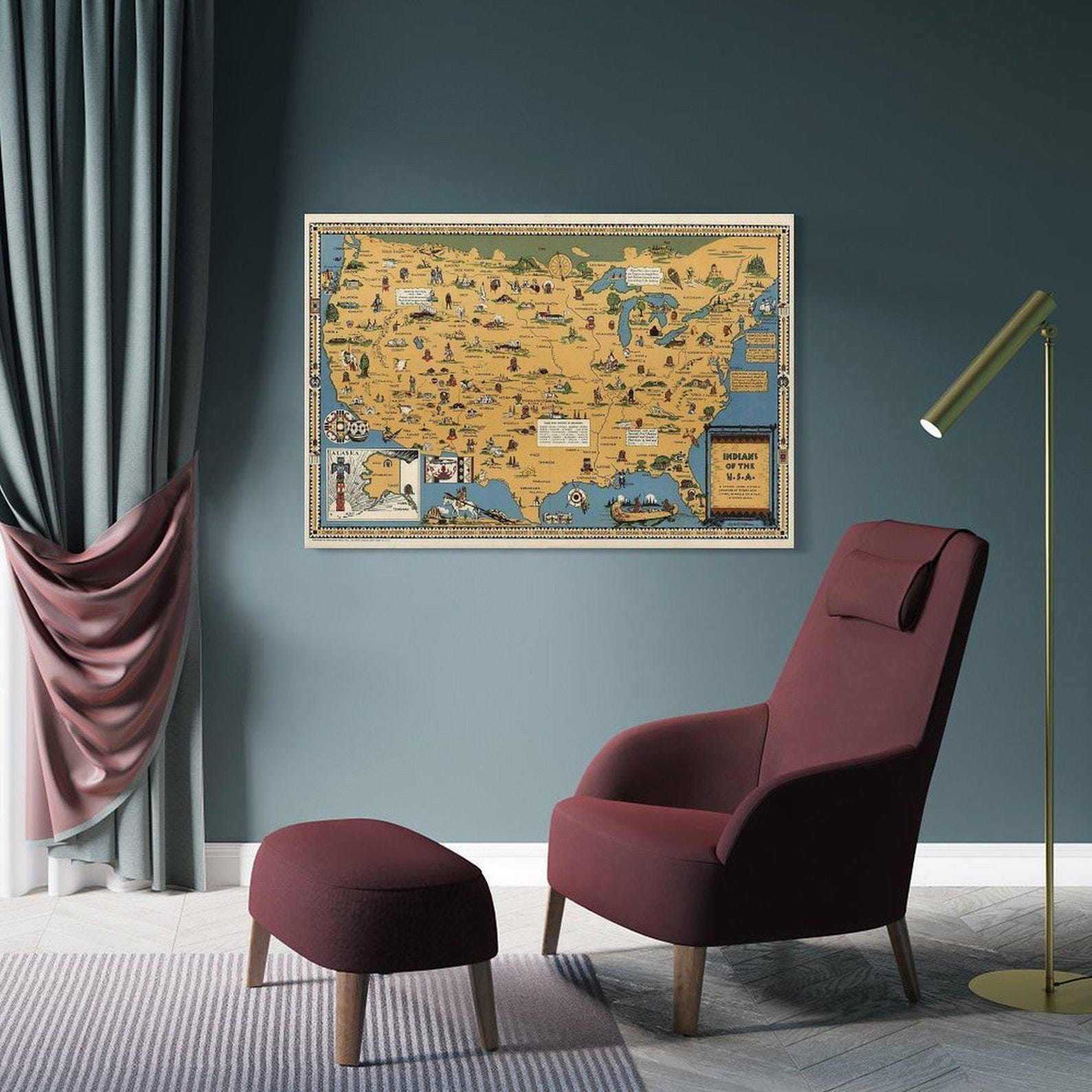 Native American Indian Tribes Map Wall Art Picture Painting Poster ...