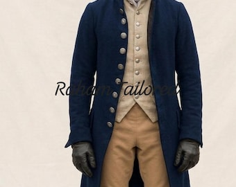 Men’s Colonial Costume 18th Century Outfit American Revolution Suit Blue Historical Uniform