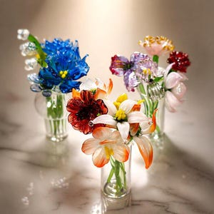 Flor de cristal hecha a mano con forma de mes de nacimiento, mini ramo de flores de cristal, regalo de flor de nacimiento para ella, recuerdo de cumpleaños, regalo de cumpleaños