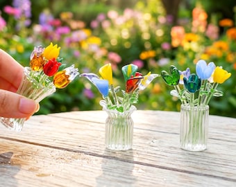 Mini Glass Flower Bouquet,Hand Blown Spring Flower, Hand Blown Glass Tulip & Calla Lily Flowers, Birthday Gift,Gift for Her
