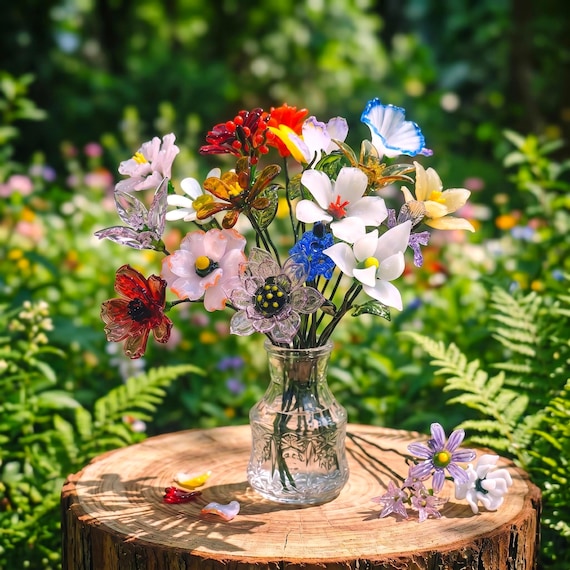 Birth Month Glass Flower,Hand Blown Spring Flower, Hand Blown Glass Flower Bouquet, Custom Birth Flower, Birthday Gift,Gift for Her