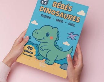 Livre de coloriage dinosaures kawaii. 40 dessins uniques à imprimer. Activité enfant. PDF téléchargeable.
