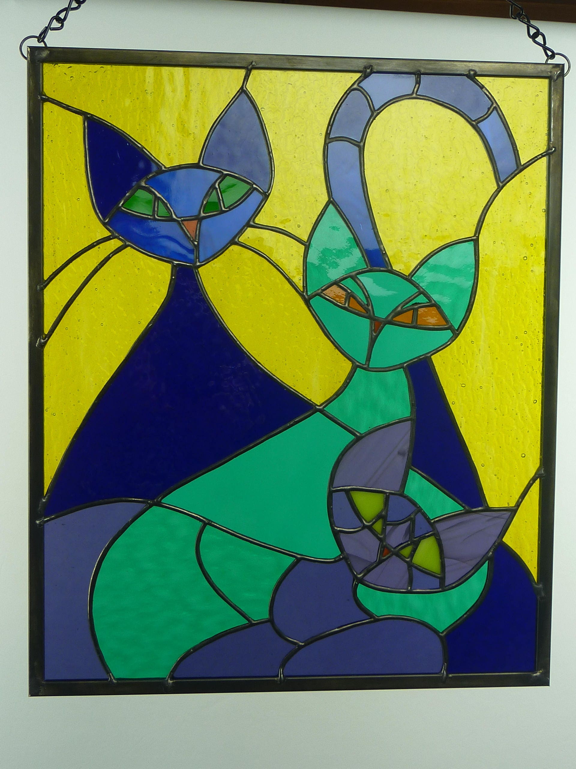 Stained Glass Panel Three Cats Etsy