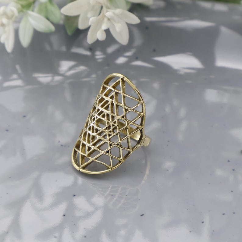 Geometric Brass Ring, Intricate Pattern Design, Modern Statement ...