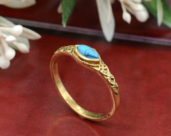 Handmade Brass Turquoise Ring – Vintage Boho Style