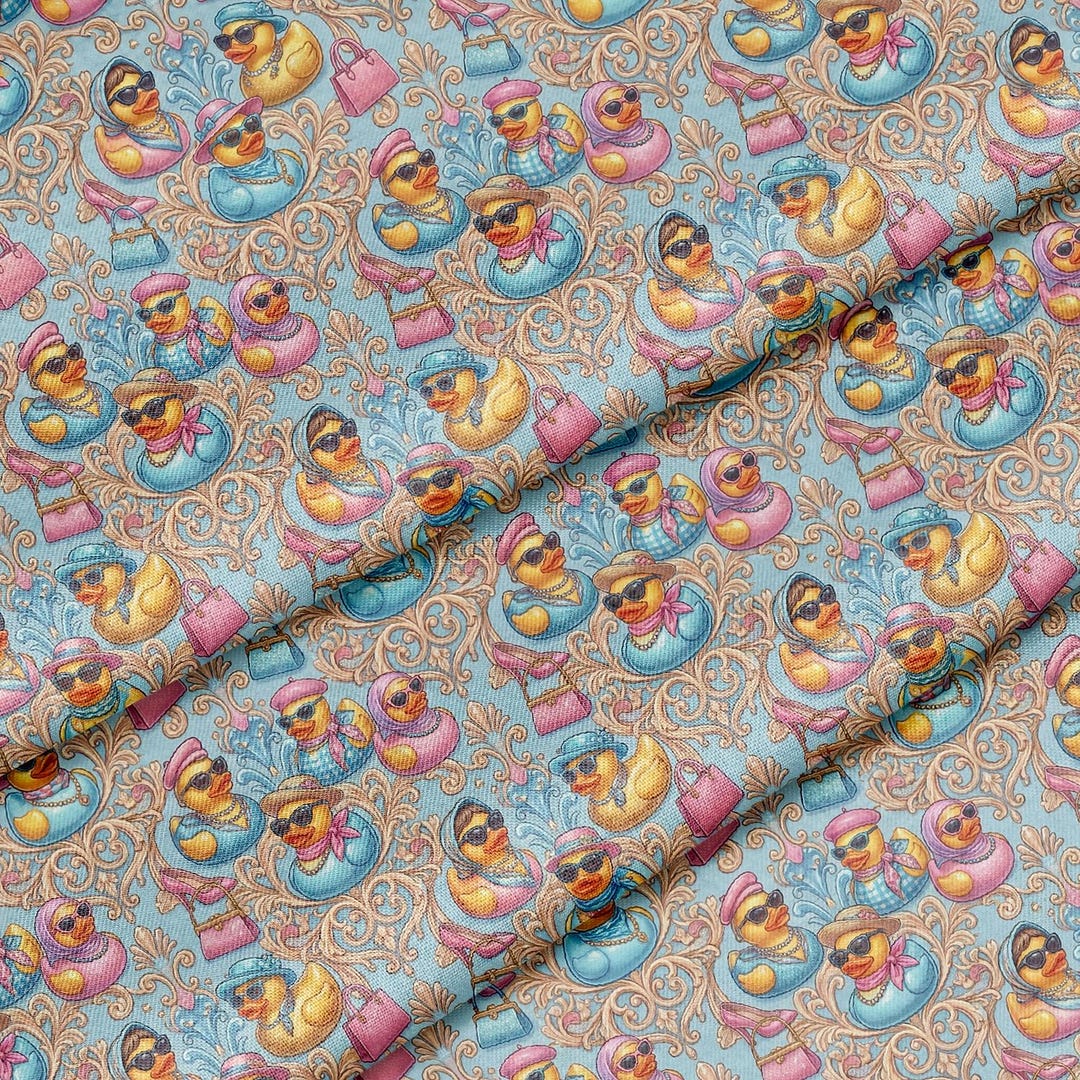 Rubber Ducks Damask Pattern, Fabric by the Yard, 58 In