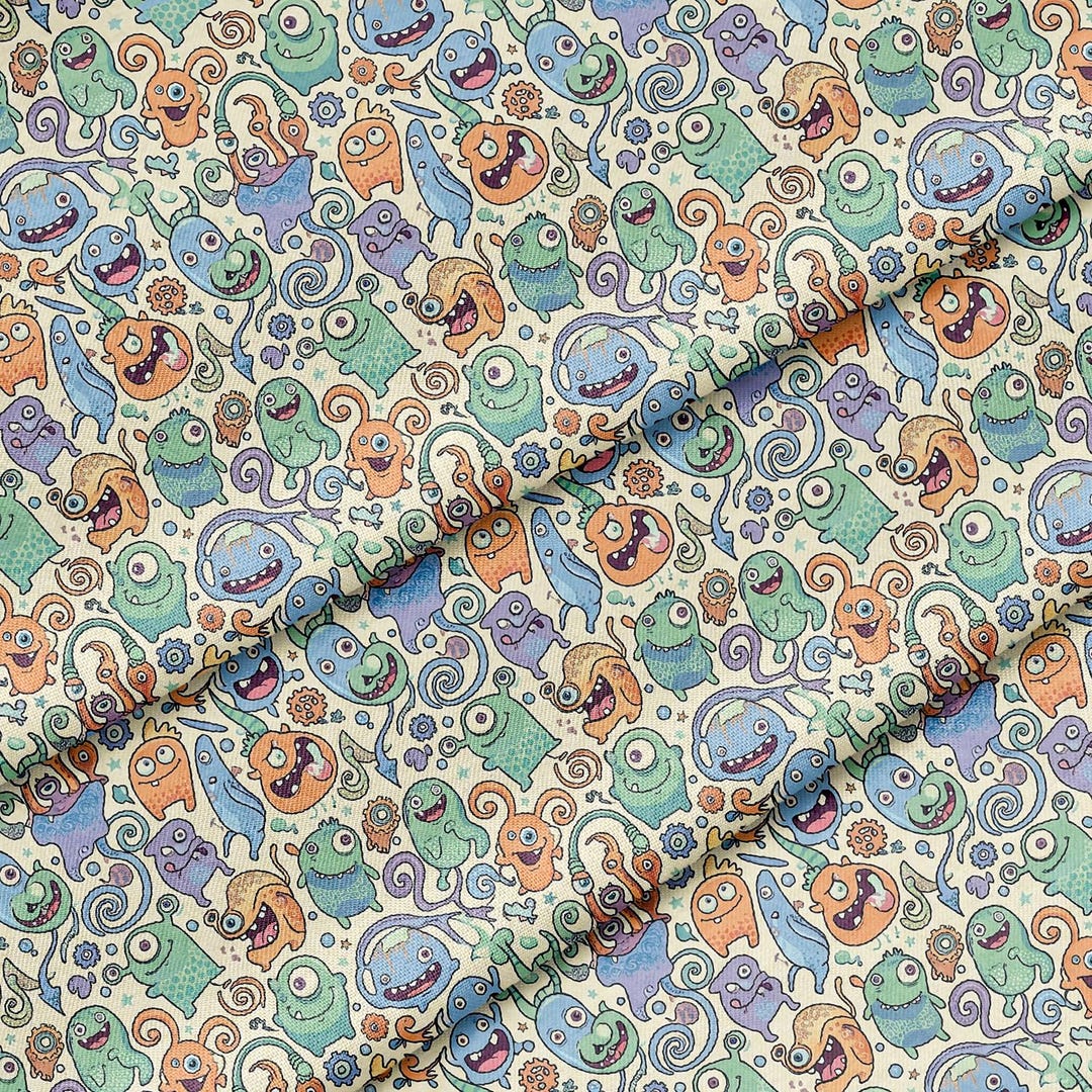 Cartoon Monsters Characters Pattern, Fabric by the Yard, 58 In" Wide ...