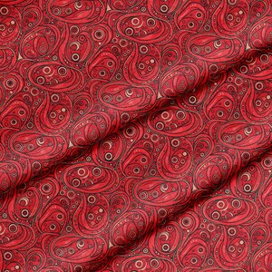 Rött paisleymönster, tyg som metervara, 136 cm brett, polyester för hantverk, sömnad, gör-det-själv-projekt