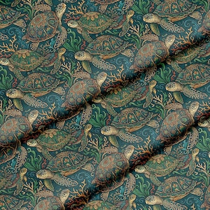 Mandalapatroon zeeschildpad, stof op maat gesneden, 58 inch breed, polyester voor knutselen, naaien en doe-het-zelfprojecten