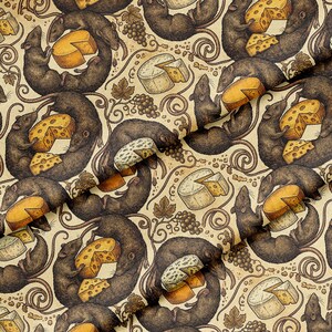 Ratten Käse Illustration Designs Muster, Stoff Schüttware, 145 cm breit, Polyester zum Basteln, Nähen, DIY-Projekte