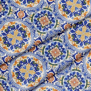 Floral Tile Scrollwork Pattern, Fabric by the Yard, 58 in" Wide, Polyester for Crafting, Sewing, D.I.Y Projects