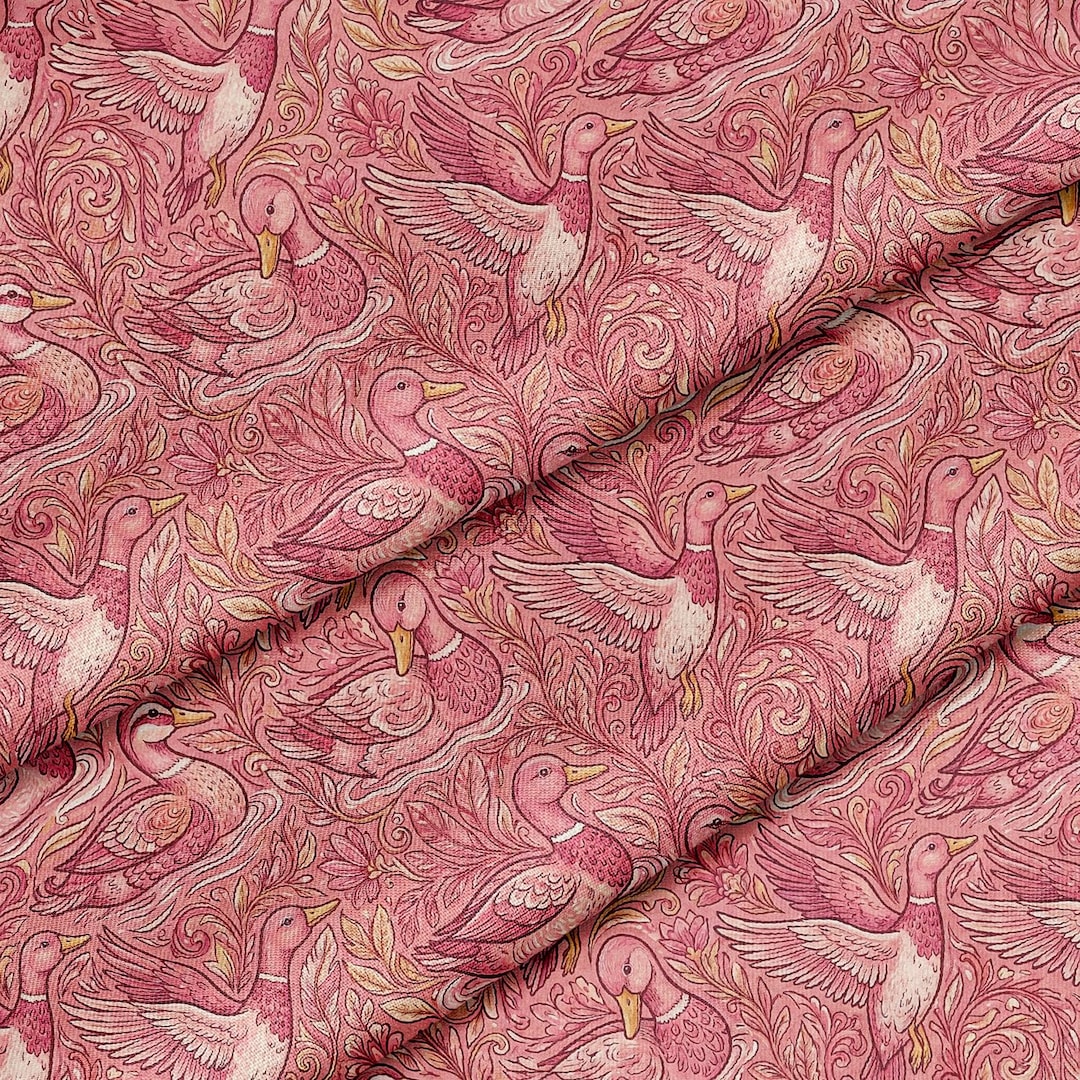 Pink Floral Duck Pattern, Fabric by the Yard, 58 In