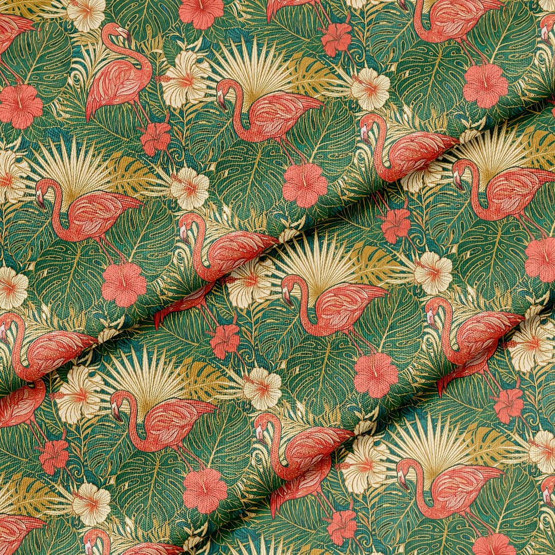 Tropical Flamingo Foliage Pattern, Fabric by the Yard, 58 In" Wide ...