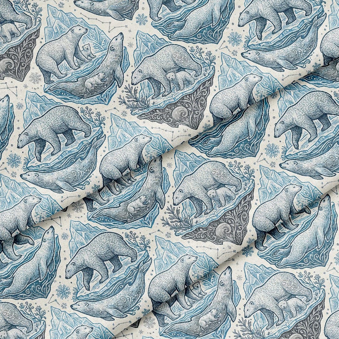 Arctic Polar Bears Pattern, Fabric by the Yard, 58 In