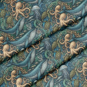 Ocean Animal Pattern, Fabric by the Yard, 58 in" Wide, Polyester for Crafting, Sewing, D.I.Y Projects