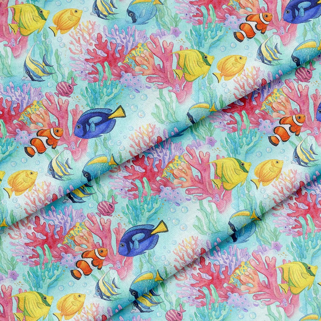 Fish Pattern Material Tropical Fish Reefs Pattern, Fabric by the Yard, 58 In