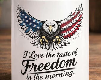 Taza de café con águila patriótica: orgullo estadounidense, regalo del 4 de julio (325 ml y 480 ml)