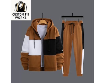 Conjunto de sudadera con capucha y jogger con bloques de color para hombre – Custom Fit Works
