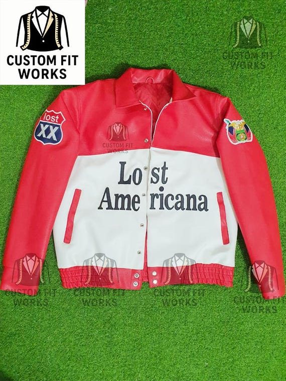 Lost Americana Mgk Red & White Faux Leather Jacket – Vintage Racing Style Motorcycle Biker Jacket