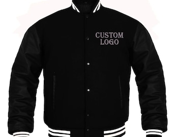 Men's Custom Varsity Jacket  Personalized Letterman Jacket with Logo | Unisex Black Bomber