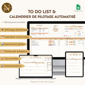 To-Do List & Calendrier de pilotage | Gestion, suivi des tâches et planning | Organisation et productivité automatisée | Google Sheets