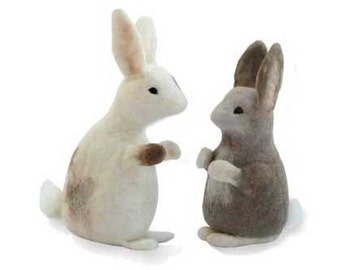 Needle Felting Kit Bunny Rabbits natural colours, online tutorial