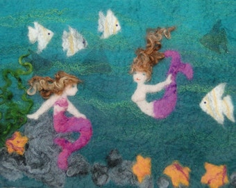 Felt Making Kit to make mermaid picture with angel fish and starfish and online tutorial