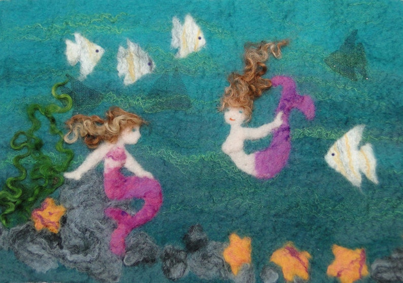 Felt Making Kit to make mermaid picture with angel fish and starfish and online tutorial