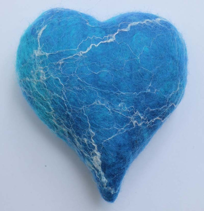 Needle Felting Kit making Four felt Blue Hearts DIY project, online tutorial image 1