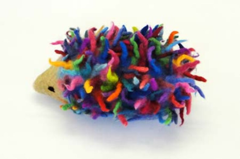 Rainbow coloured Hedgehog Needle Felt Kids Craft Kit to make 3D DIY project, online tutorial image 2