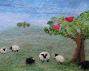 Felting Kit to make sheep landscape, wet felt and needle felt with online tutorial