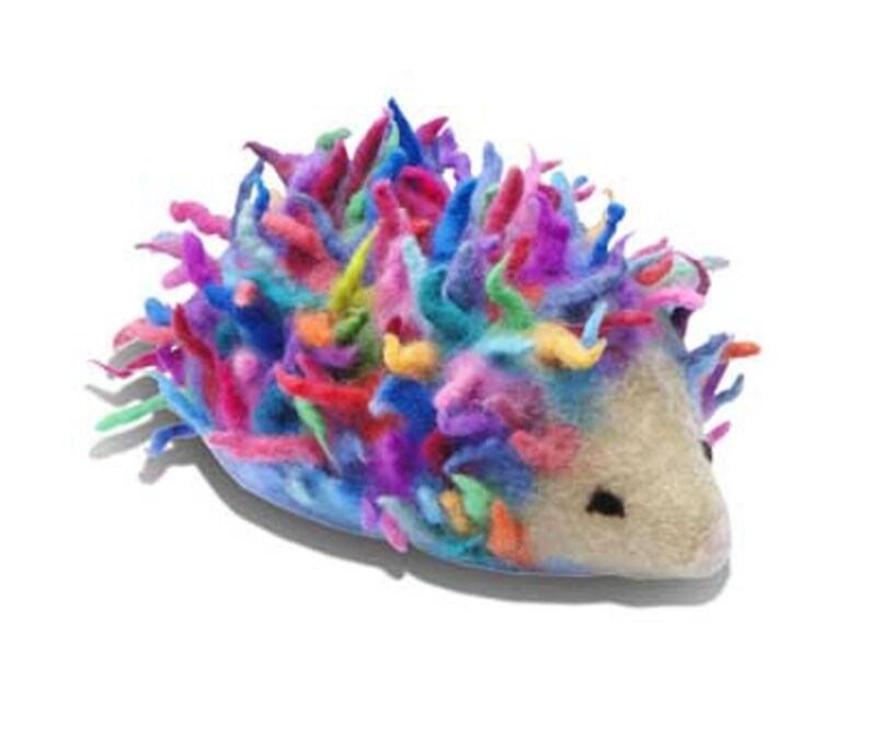 Rainbow coloured Hedgehog Needle Felt Kids Craft Kit to make 3D DIY project, online tutorial image 1