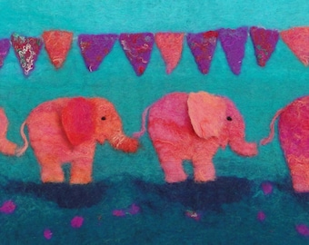 Felt Making Elephant Picture Kit, wet felt and needle felting with online tutorial