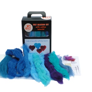 Needle Felting Kit making Four felt Blue Hearts DIY project, online tutorial image 3