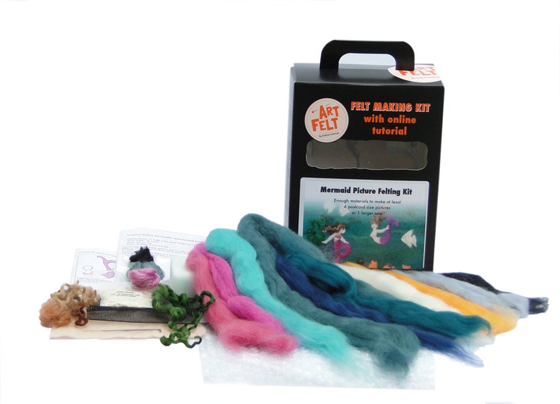 Felt Making Kit to make mermaid picture with angel fish and starfish and online tutorial