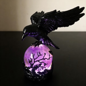 Gothic Raven LED Lamp | Mystical Violet Orb, Dark Ambiance Home Decor