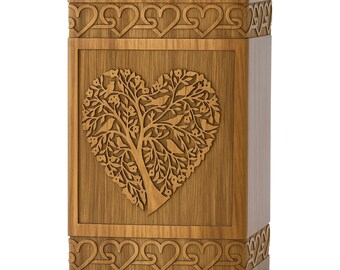Handcrafted Tree of Life Rosewood Cremation Urn | Heart Shaped Memorial Keepsake  | Wooden Urn Ashes for Human, Pets & Loved Ones