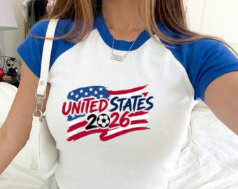 World Cup 2026 Country Baby Tee, Y2k 90s Style Bella Canvas 2026 World Cup USA Tee, Soccer Graphic Flags Tee, Custom World Cup 2026 Tee