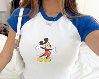 Retro Mickey Disney Baby Tee, Classic Mickey Raglan Baby Tee, Magic Kingdom Shirts, Classic Mickey Baby Tee, Y2k 90s Style Mickey Mouse Tee